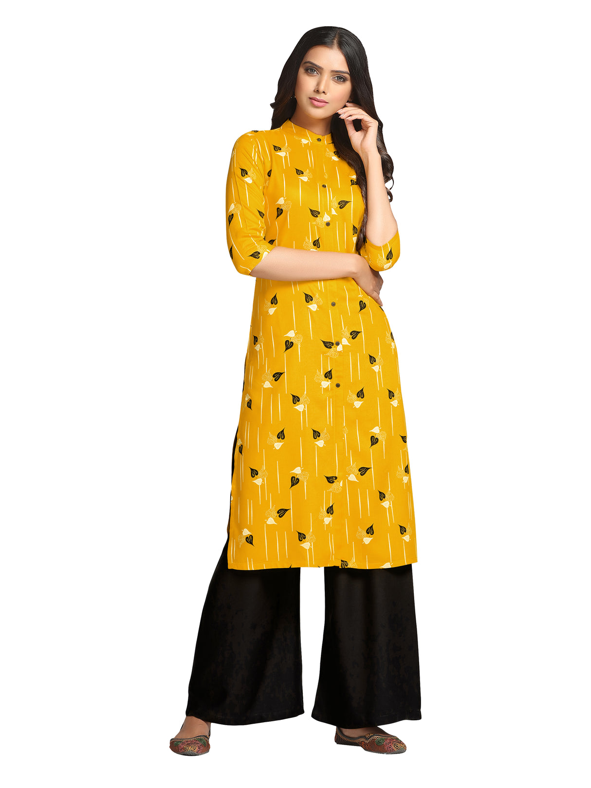 Mimosa Mustard Yellow Color Printed Straight Kurta