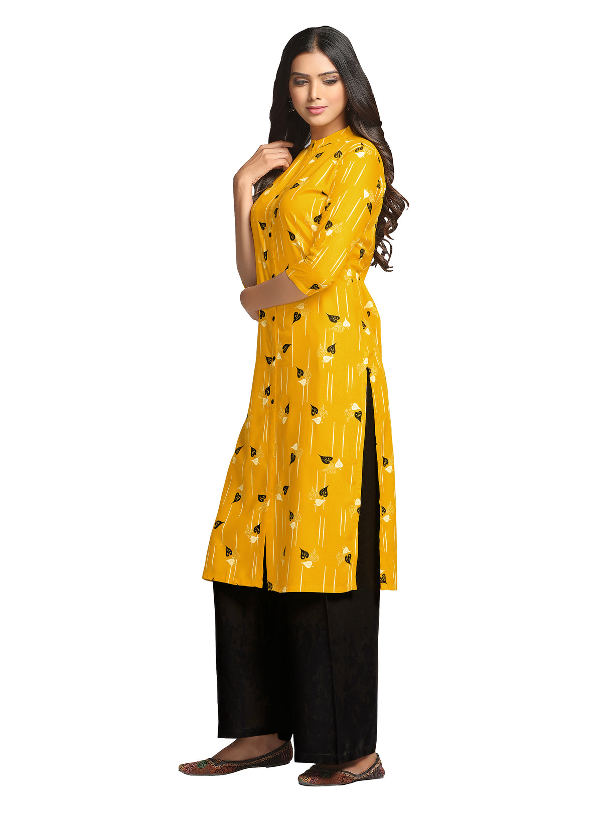 Mimosa Mustard Yellow Color Printed Straight Kurta