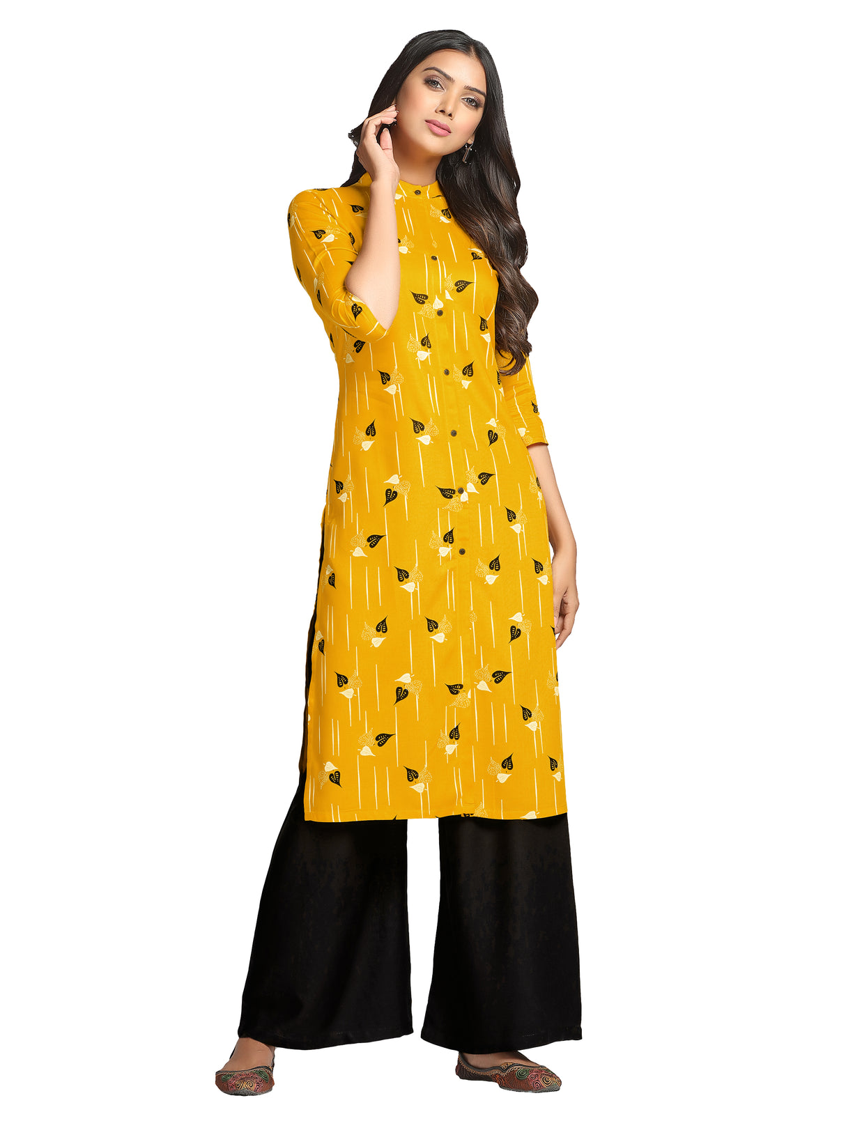 Mimosa Mustard Yellow Color Printed Straight Kurta