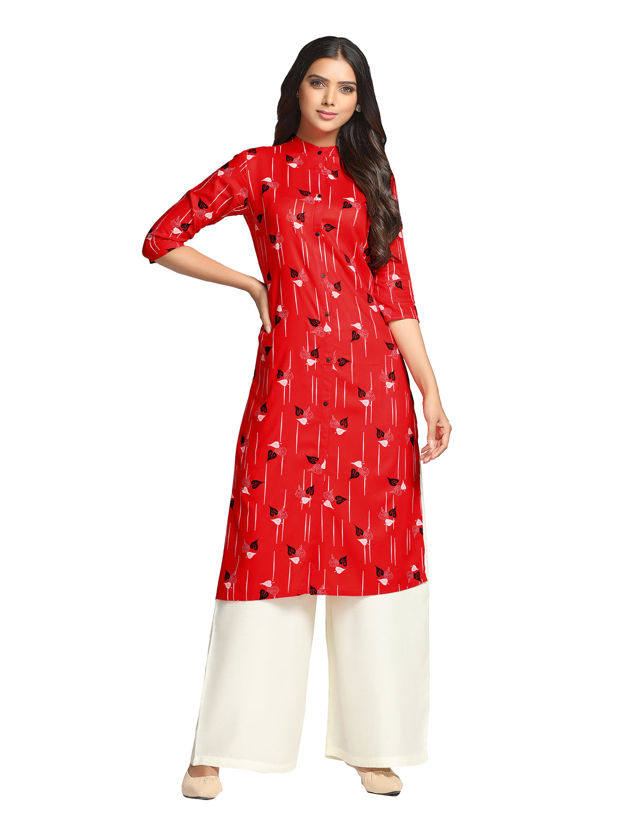 Mimosa Red Color Printed Straight Kurta