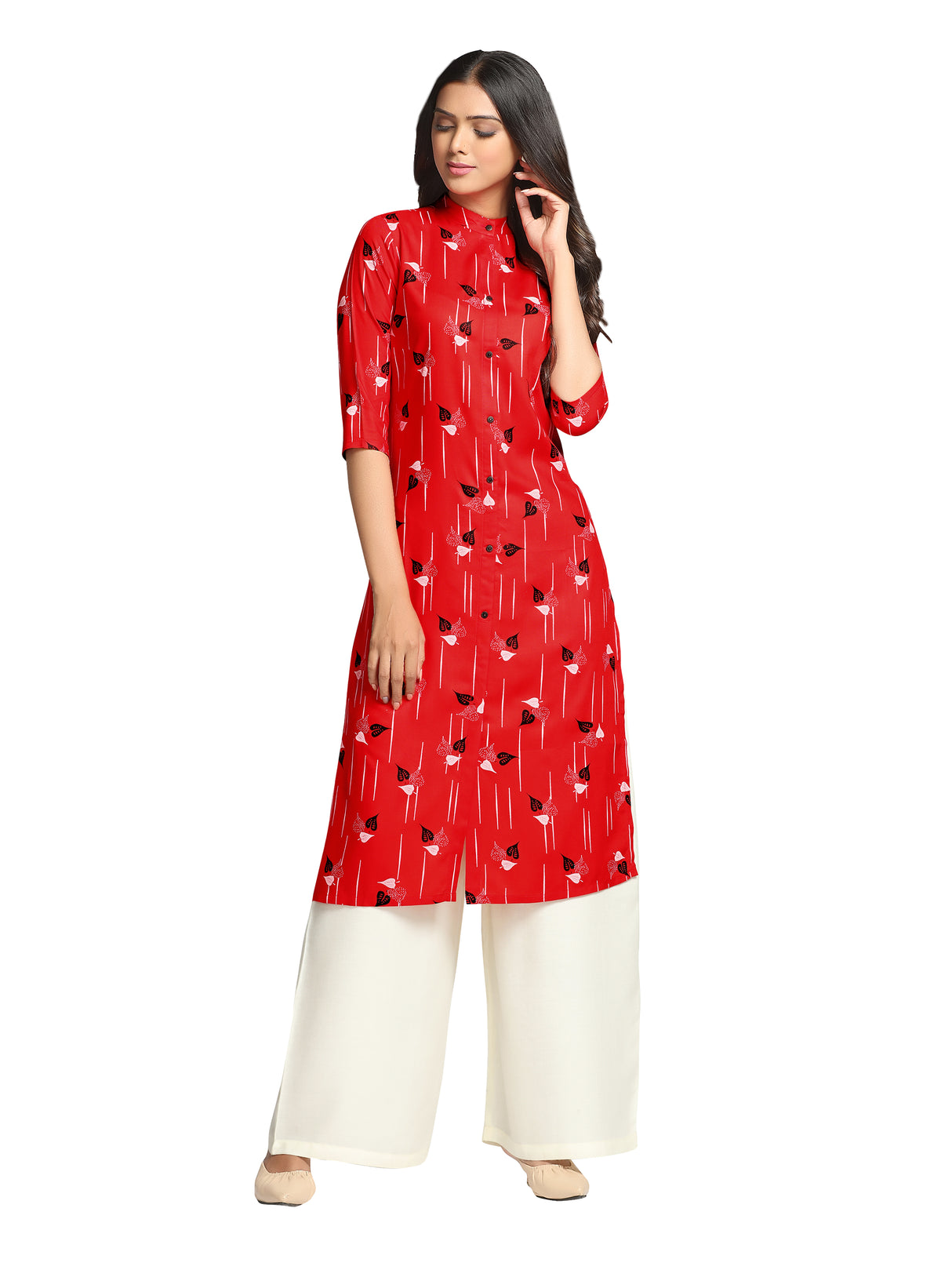 Mimosa Red Color Printed Straight Kurta
