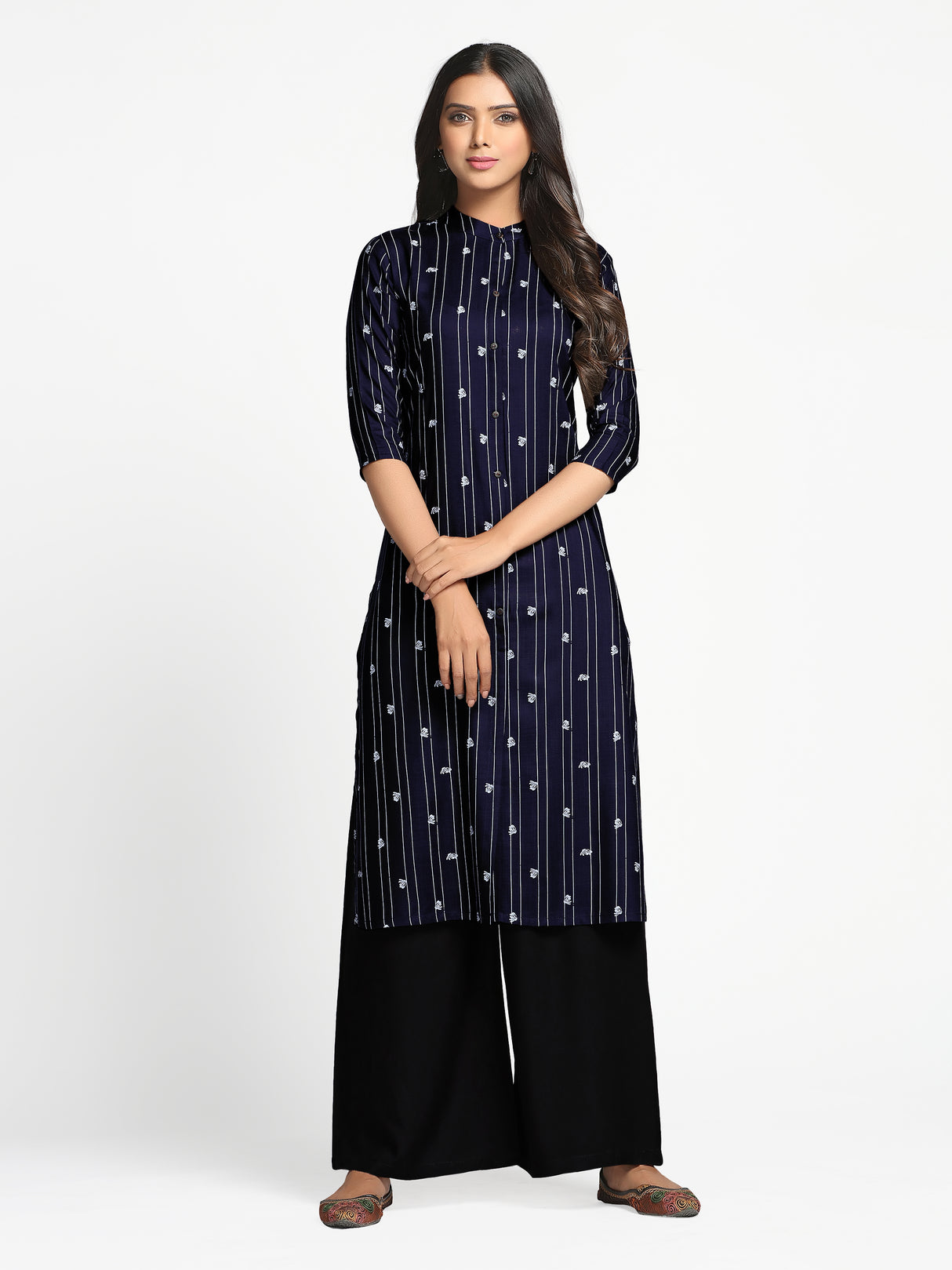 Mimosa Navy Blue Color Printed Straight Kurta