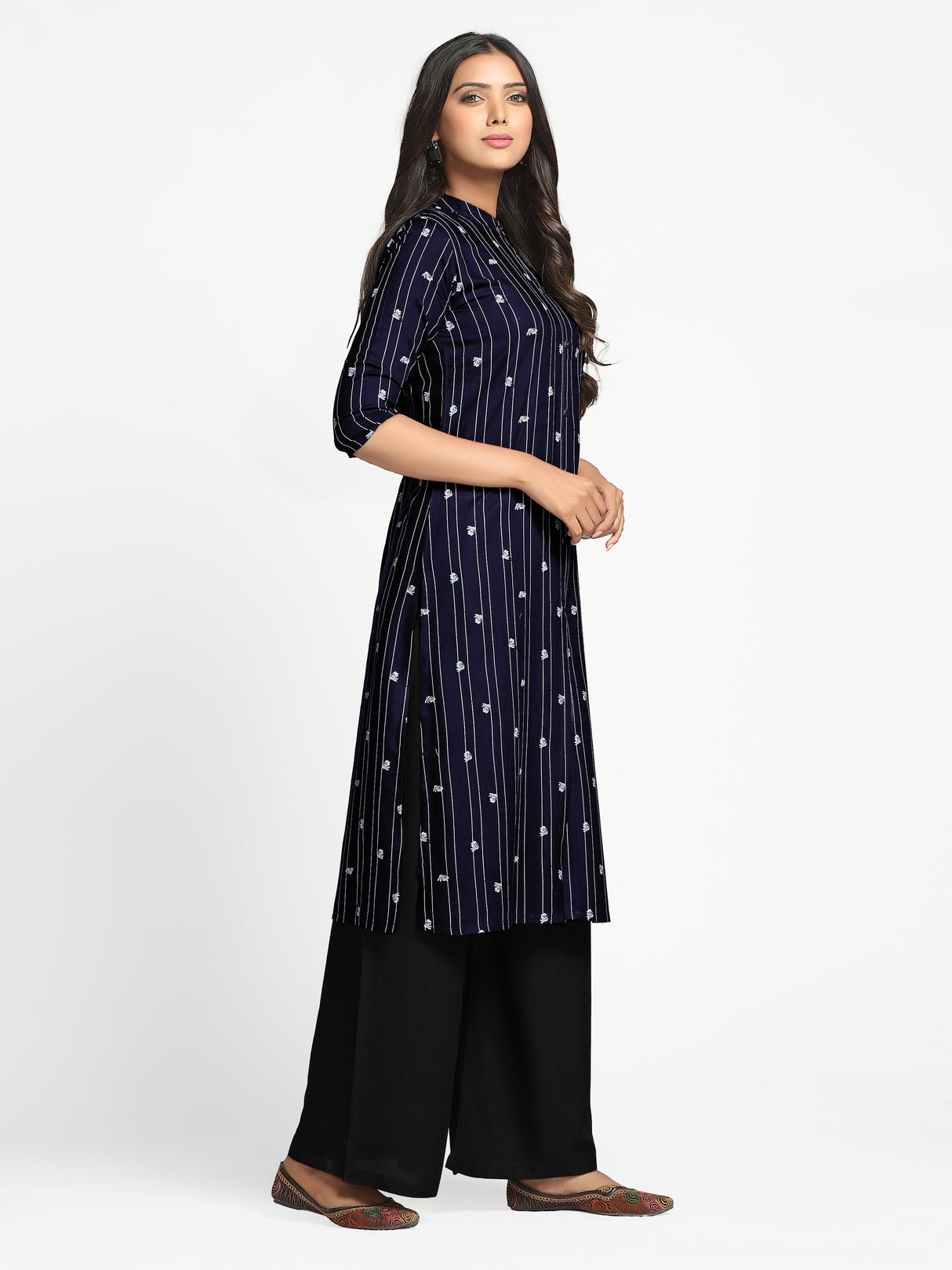 Mimosa Navy Blue Color Printed Straight Kurta