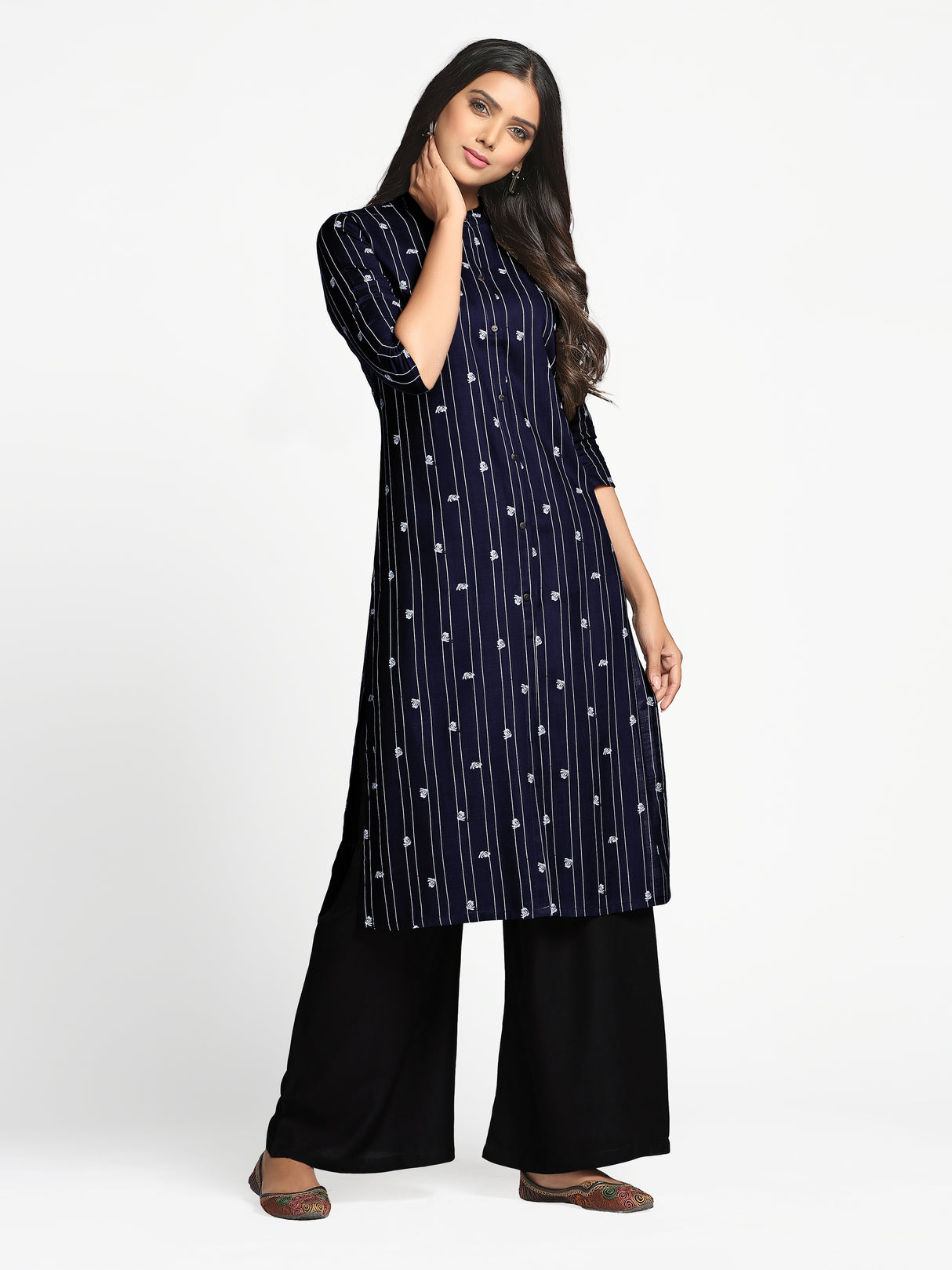 Mimosa Navy Blue Color Printed Straight Kurta