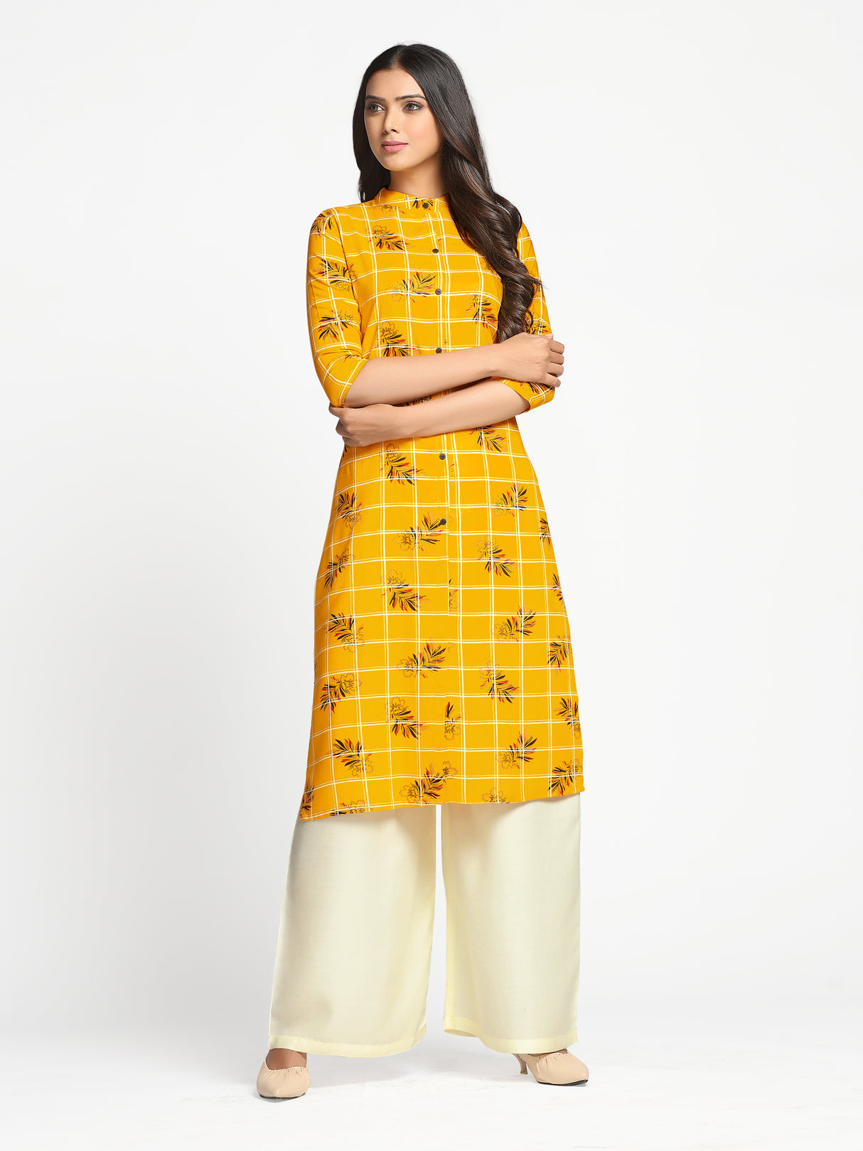 Mimosa Mustard Yellow Color Printed Straight Kurta