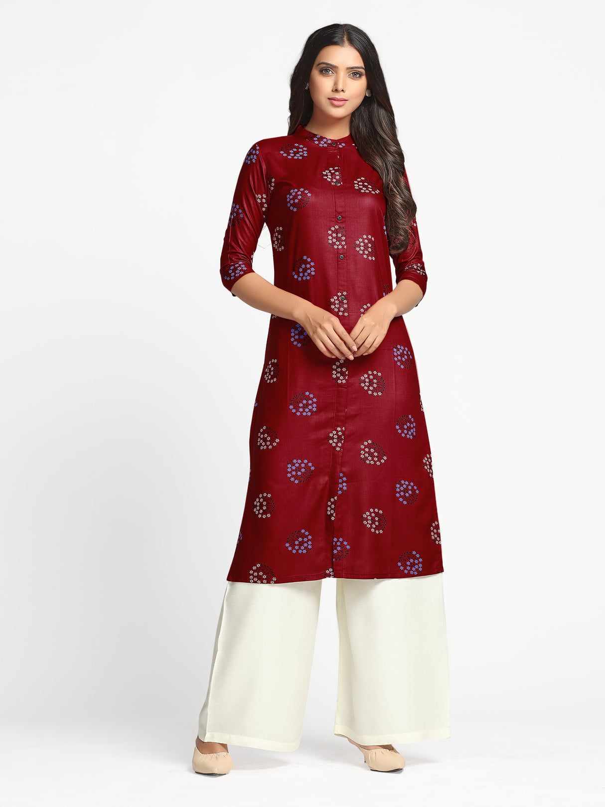 Mimosa Maroon Color Printed Straight Kurta
