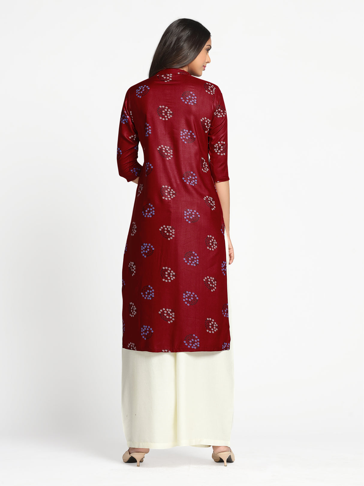 Mimosa Maroon Color Printed Straight Kurta