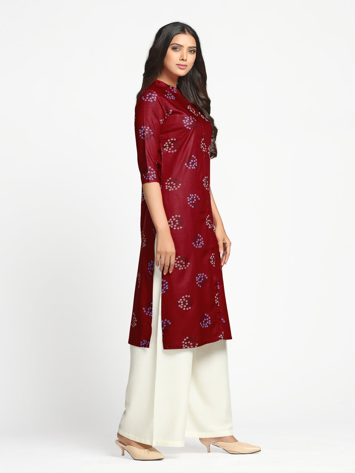 Mimosa Maroon Color Printed Straight Kurta