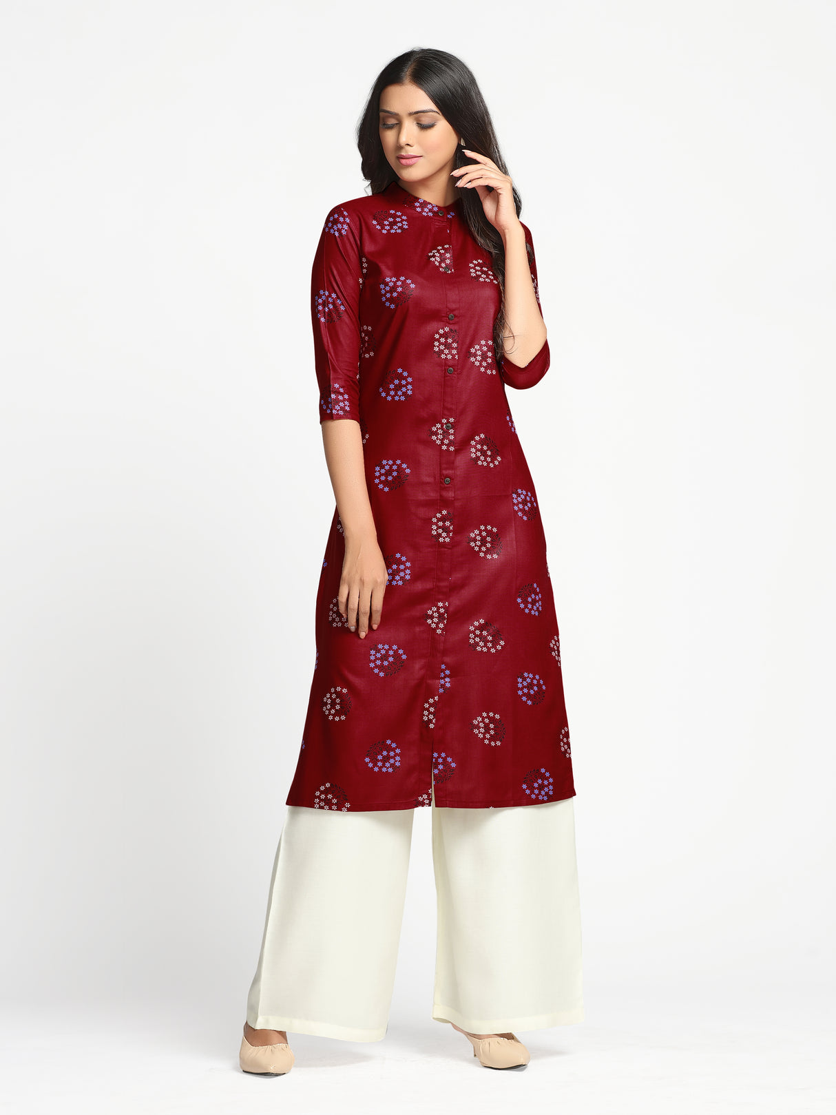 Mimosa Maroon Color Printed Straight Kurta