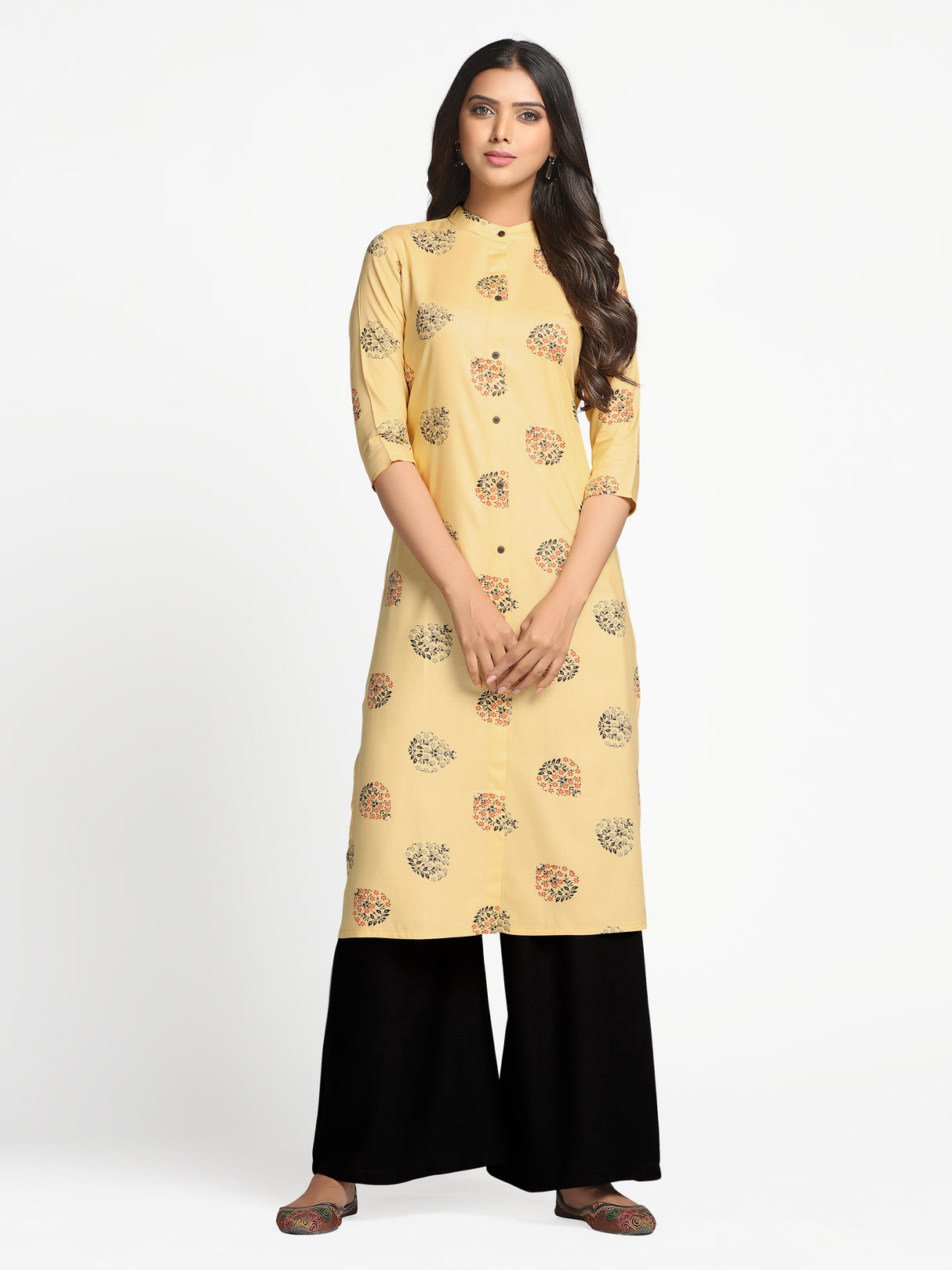 Mimosa Peach Orange Color Printed Straight Kurta