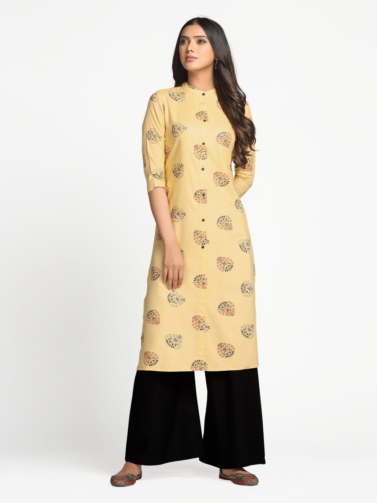 Mimosa Peach Orange Color Printed Straight Kurta