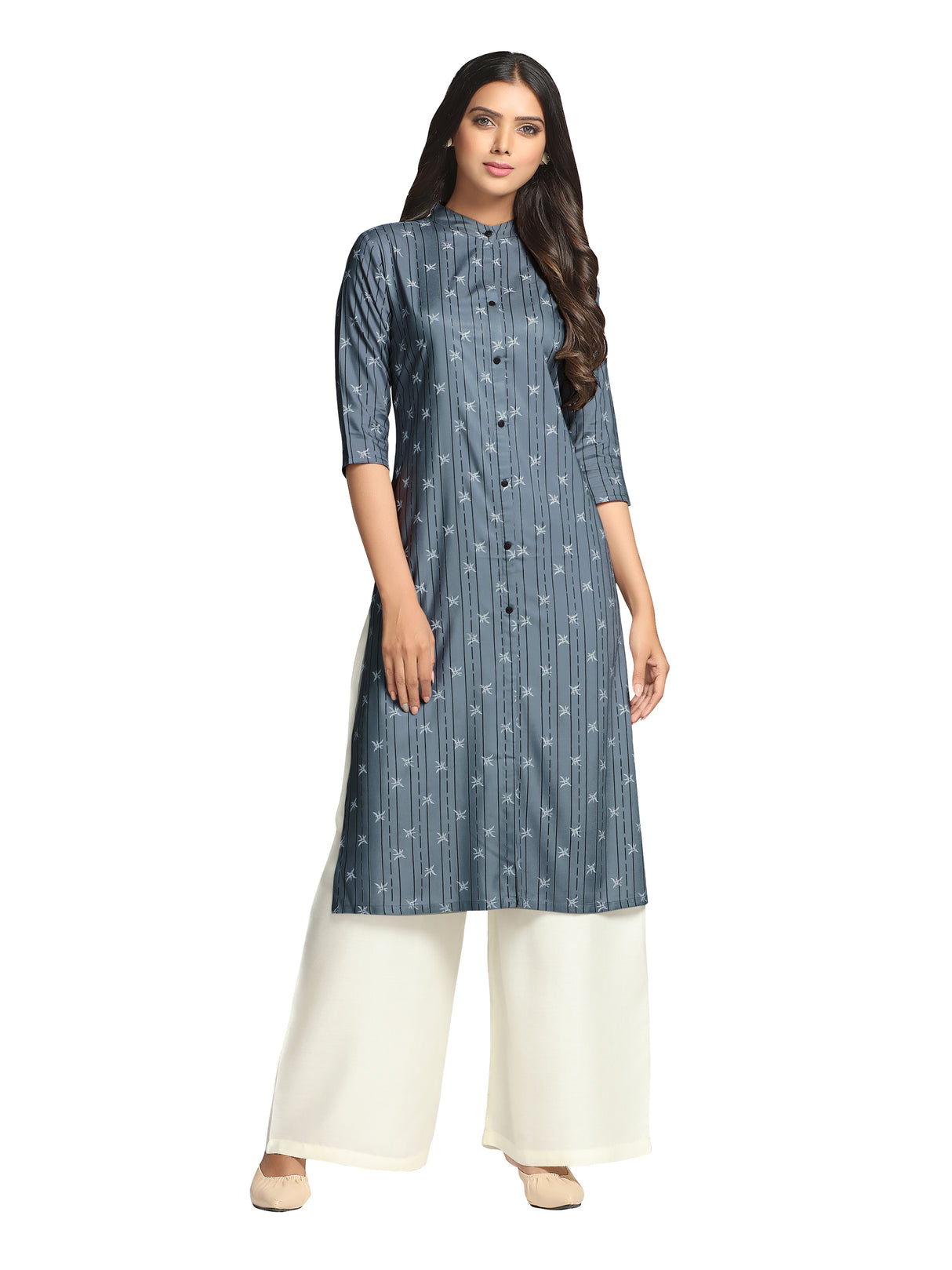 Mimosa Grey Color Printed Straight Kurta