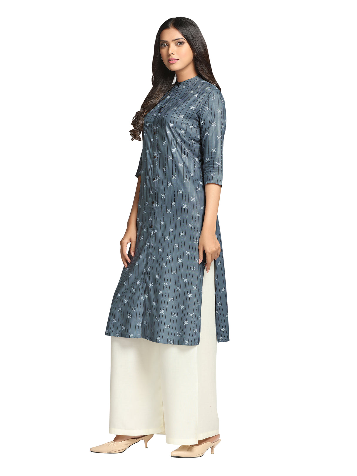 Mimosa Grey Color Printed Straight Kurta