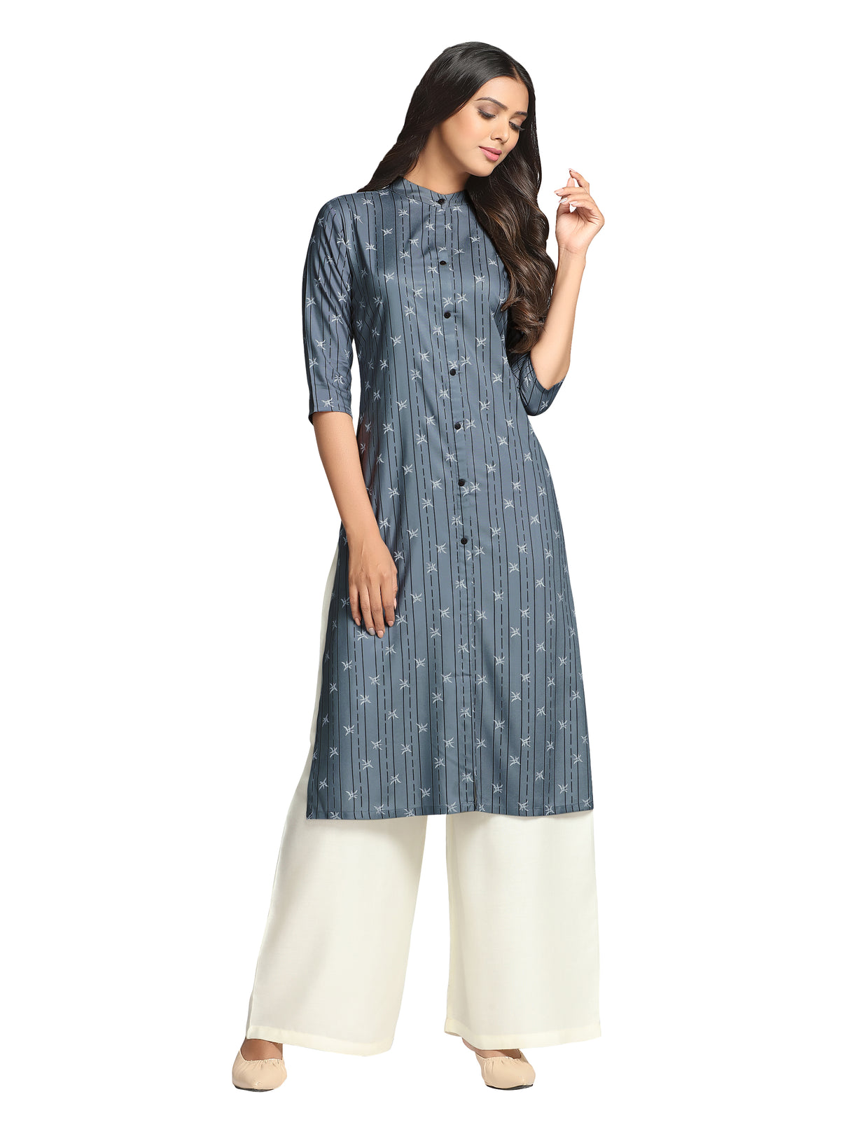 Mimosa Grey Color Printed Straight Kurta