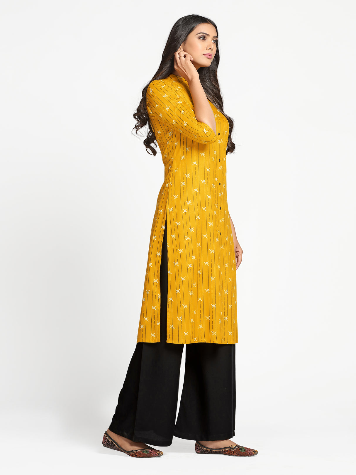 Mimosa Mustard Yellow Color Printed Straight Kurta