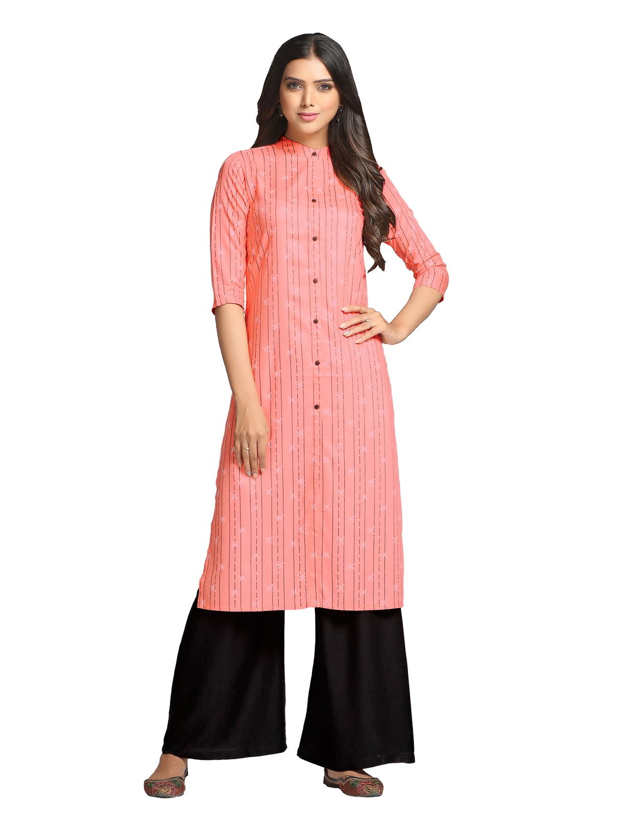 Mimosa Peach Orange Color Printed Straight Kurta