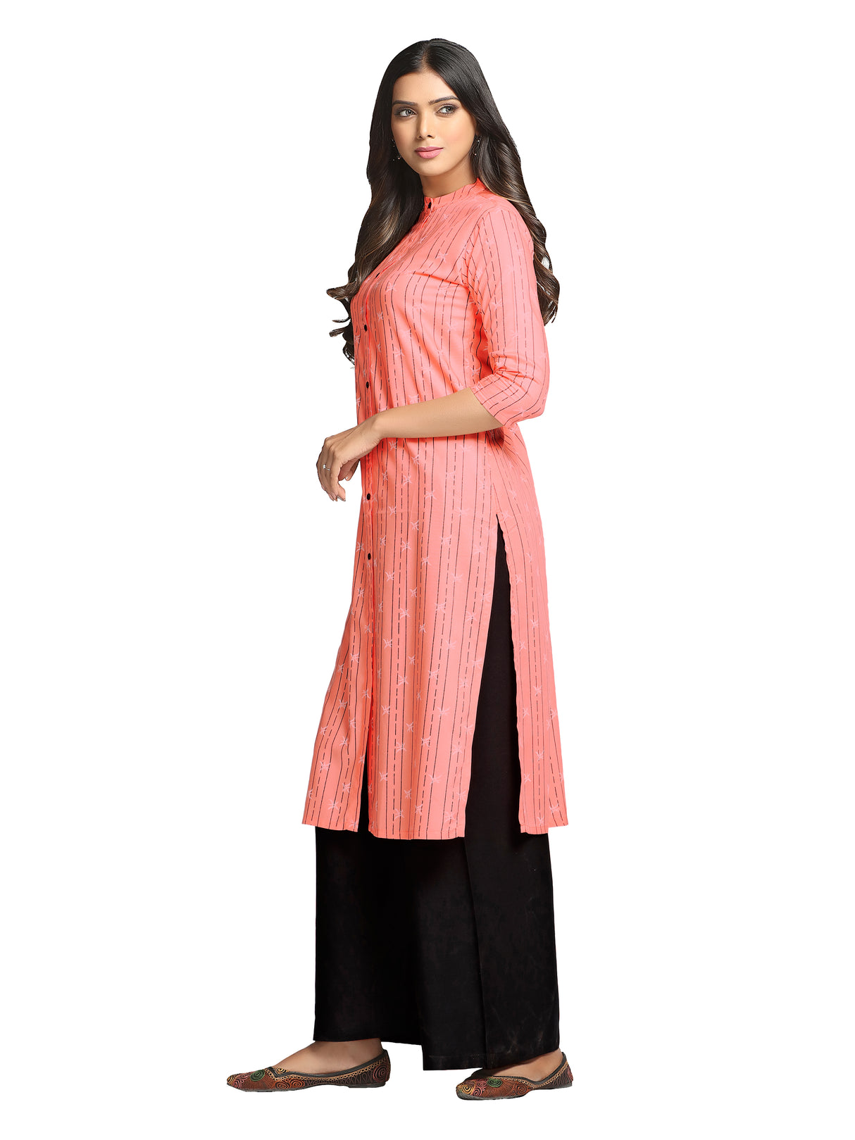 Mimosa Peach Orange Color Printed Straight Kurta