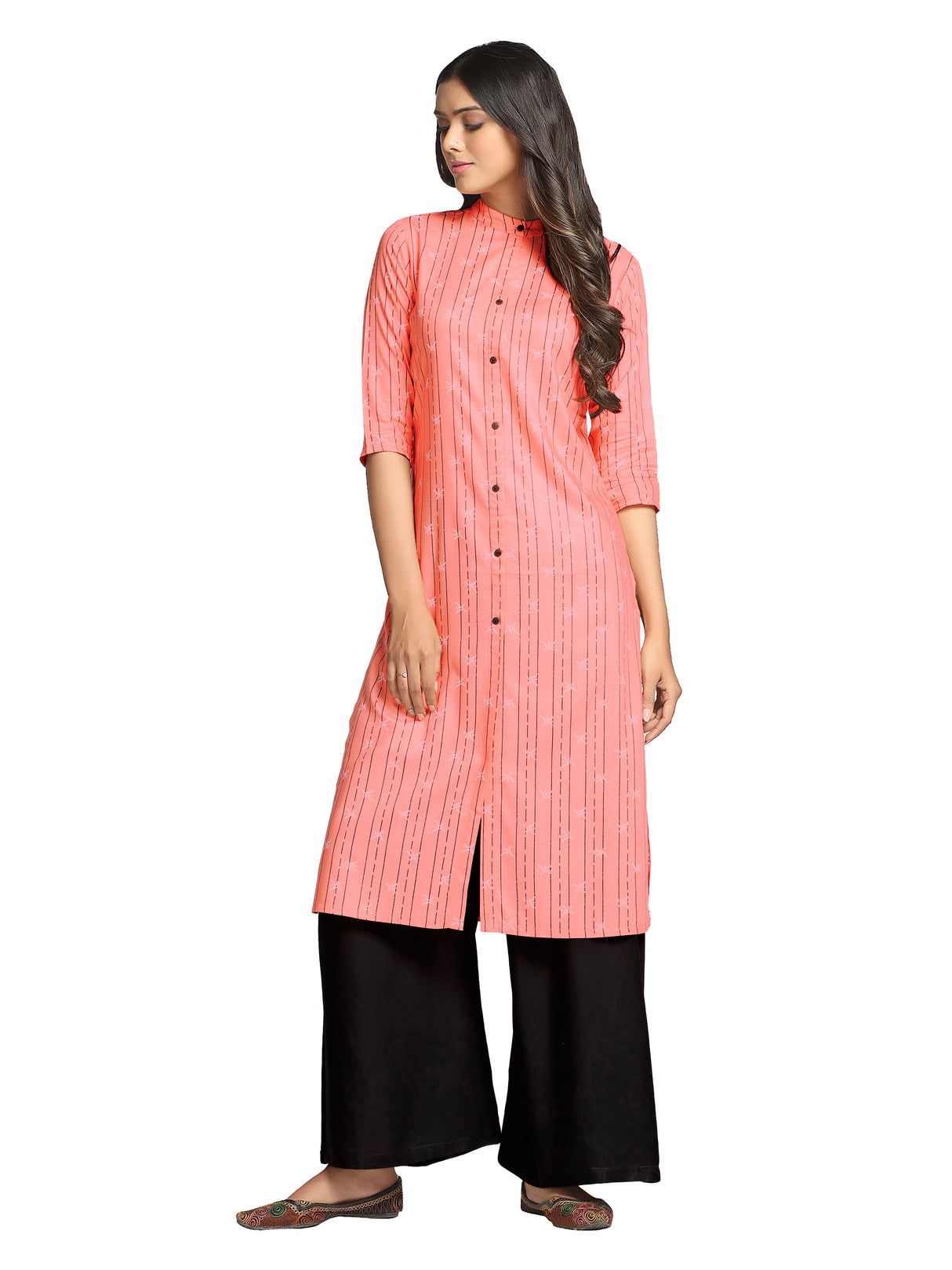 Mimosa Peach Orange Color Printed Straight Kurta