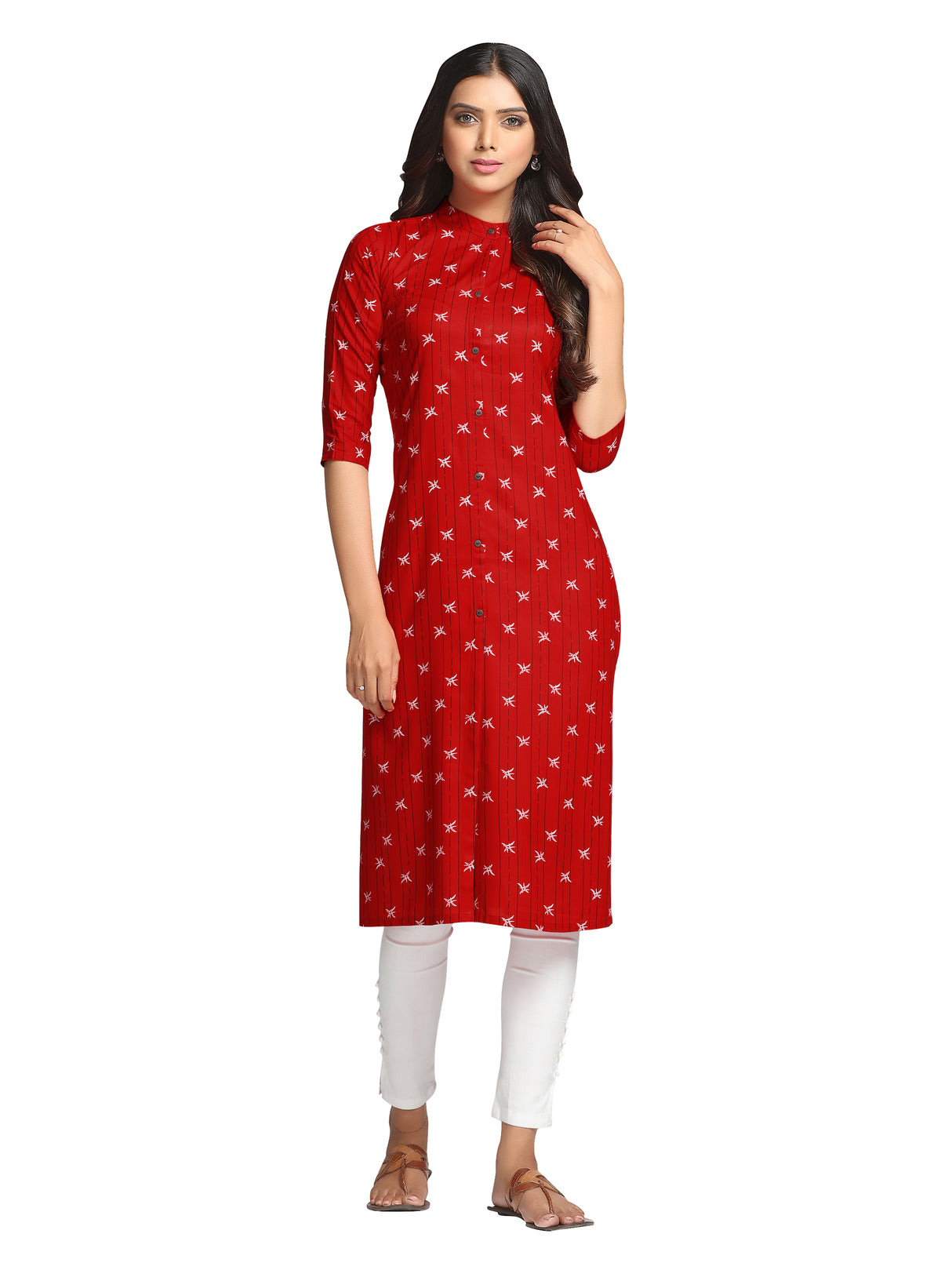 Mimosa Red Color Printed Straight Kurta