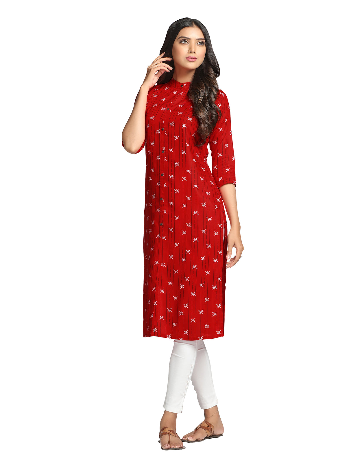Mimosa Red Color Printed Straight Kurta
