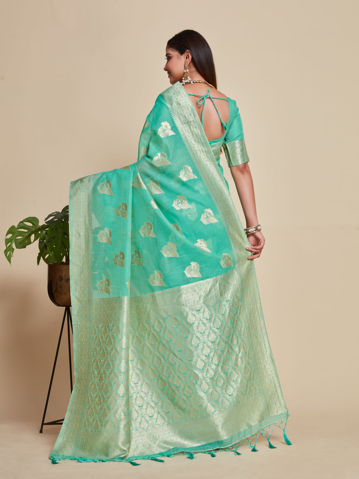 Mimosa Women's Woven Design Banarasi Poly Cotton Saree With Blouse Piece : SA00001060RM