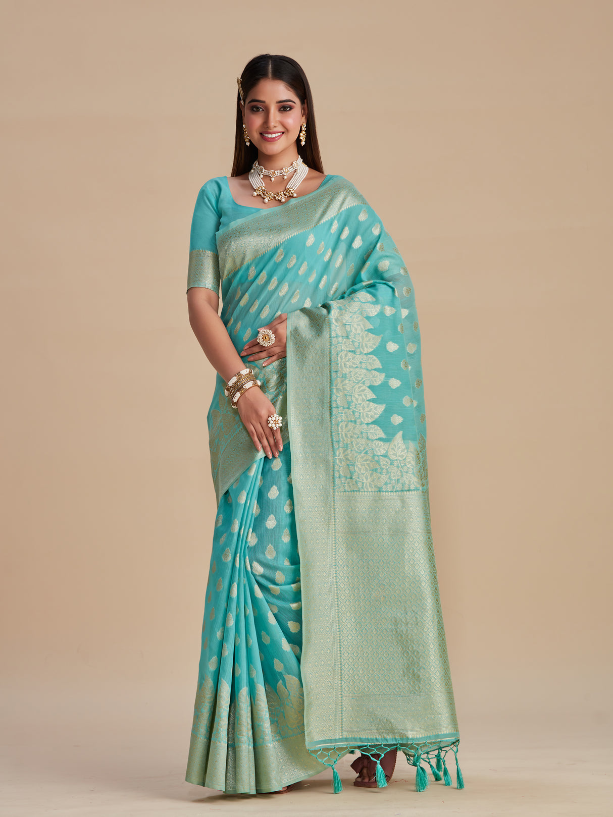 Mimosa Women's Woven Design Banarasi Poly Cotton Saree With Blouse Piece : SA00001061AN