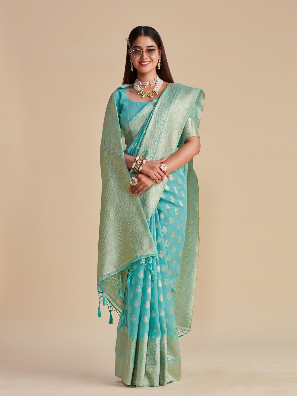 Mimosa Women's Woven Design Banarasi Poly Cotton Saree With Blouse Piece : SA00001061AN