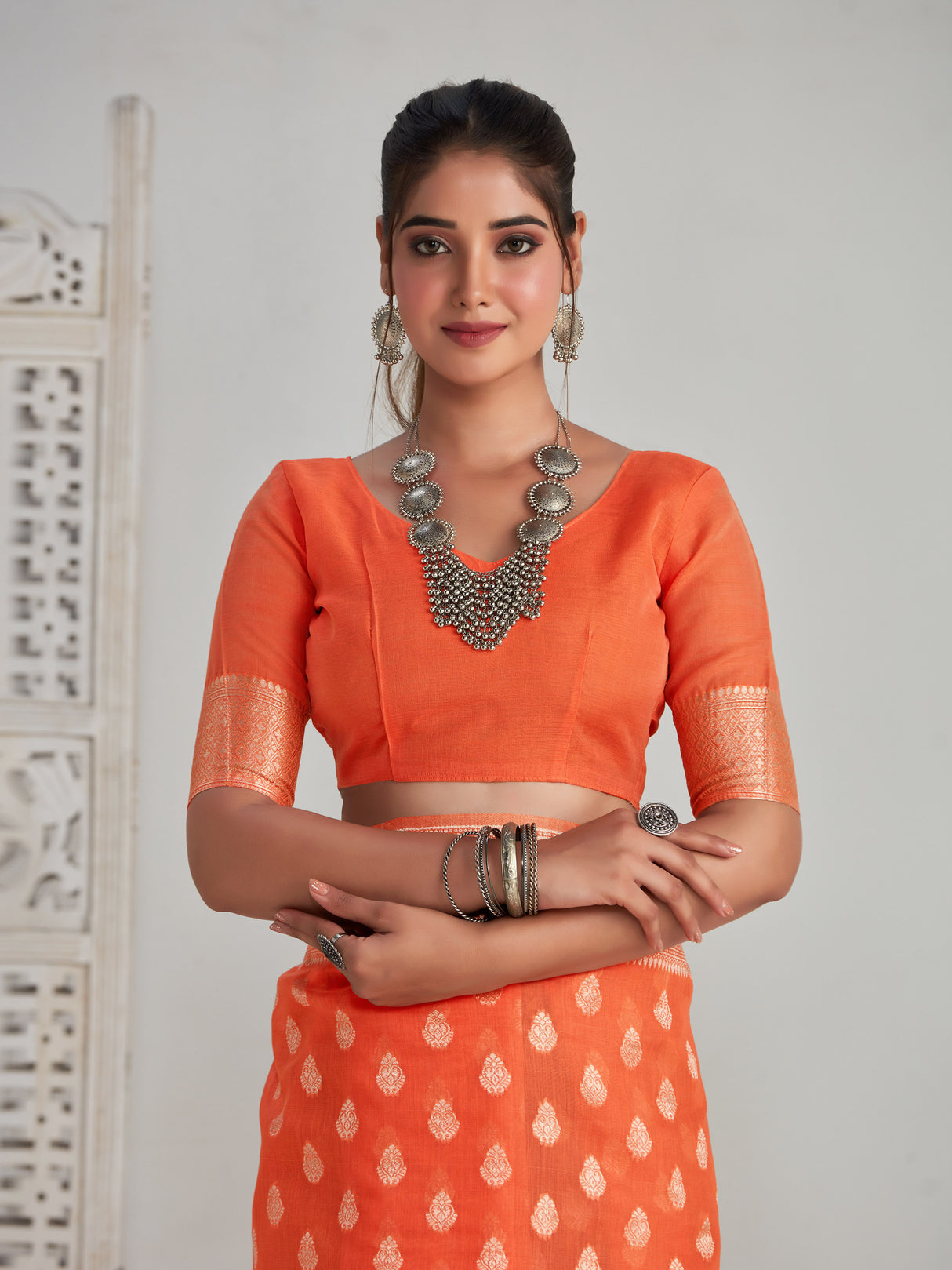 Mimosa Women's Woven Design Banarasi Poly Cotton Saree With Blouse Piece : SA00001061PC