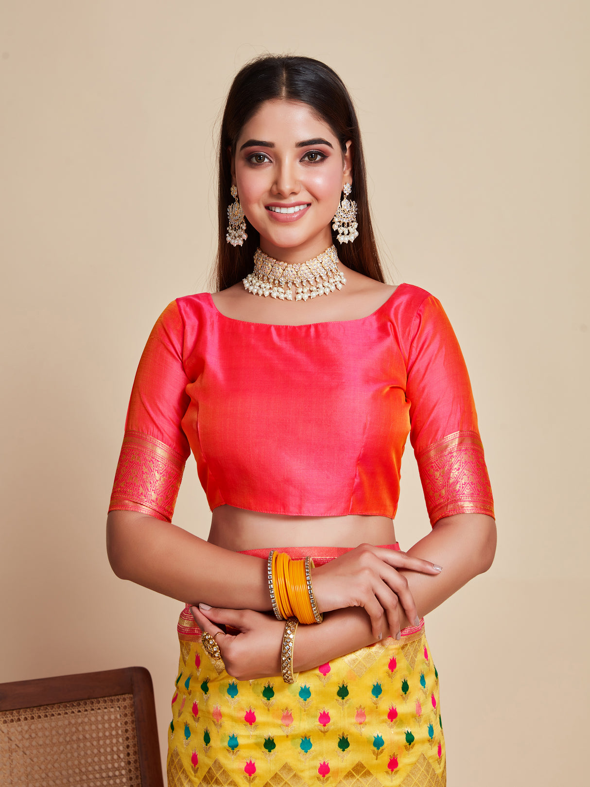 Mimosa Women's Woven Design Kanjivaram Art Silk Saree With Blouse Piece : SA00001062GD