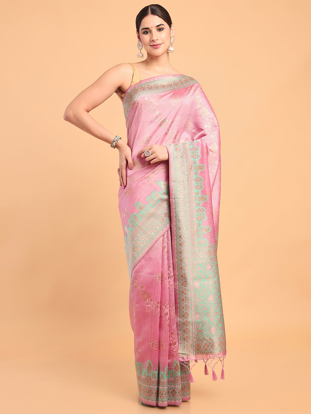 Mimosa Women's Woven Design Banarasi Art Silk Saree With Blouse Piece : SA00001063PNKFREE