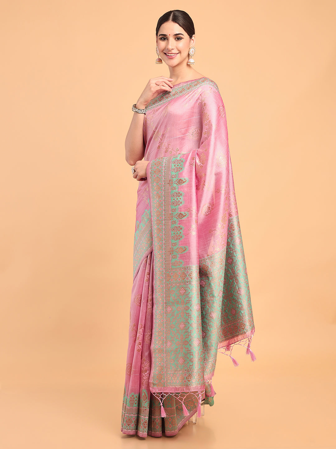 Mimosa Women's Woven Design Banarasi Art Silk Saree With Blouse Piece : SA00001063PNKFREE
