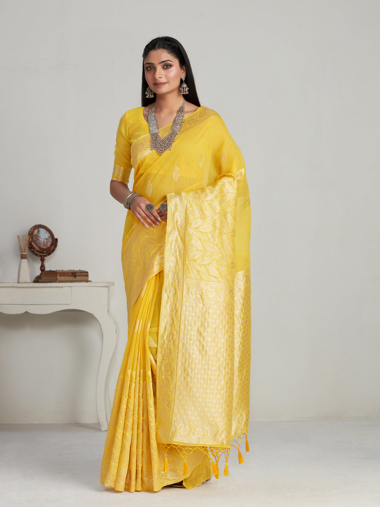 Mimosa Women's Woven Design Banarasi Style Poly Cotton Saree With Blouse Piece : SA00001077GD