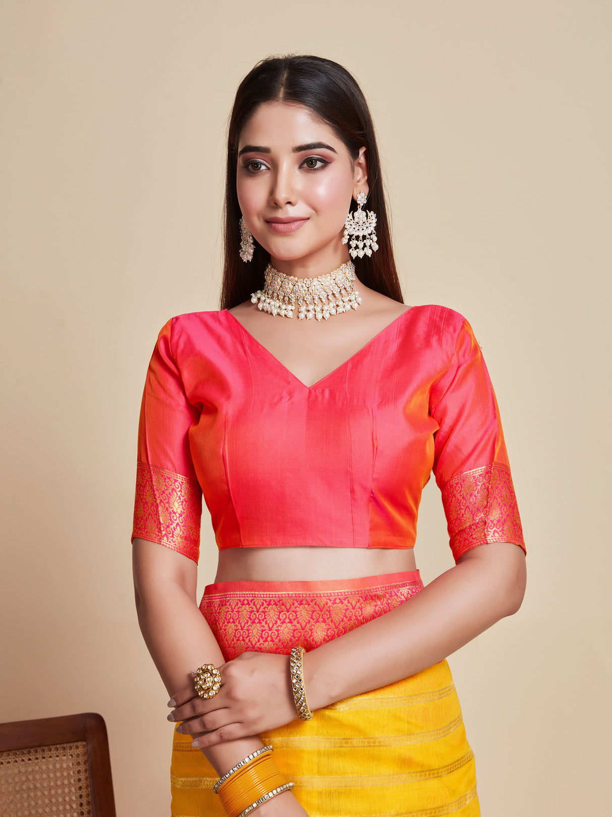 Mimosa Women's Woven Design Kanjivaram Art Silk Saree With Blouse Piece : SA00001078GD