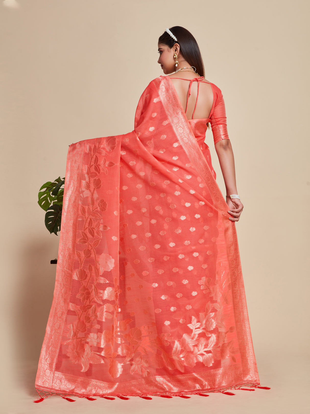 Mimosa Women's Woven Design Banarasi Style Poly Cotton Saree With Blouse Piece : SA00001079GJ