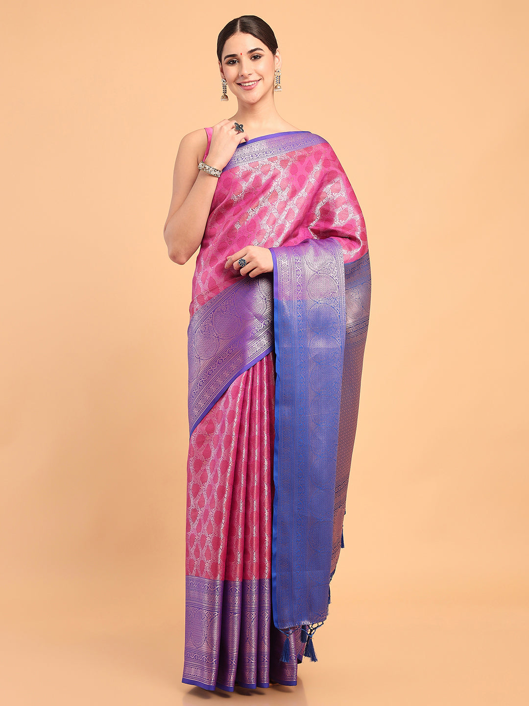 Mimosa Women's Woven Design Kanjivaram Art Silk Saree With Blouse Piece : SA00001118RNFREE