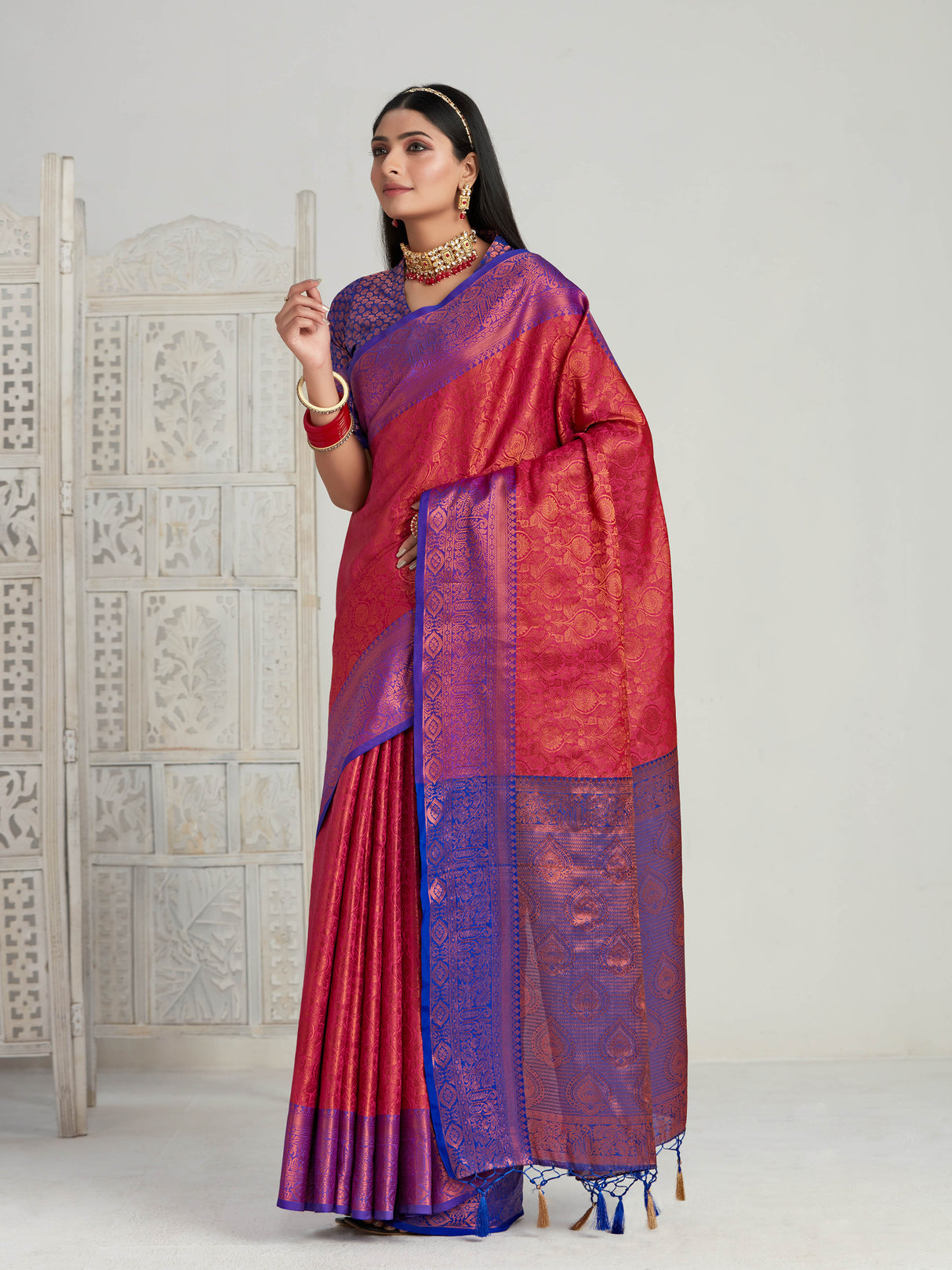 Mimosa Women's Woven Design Kanjivaram Art Silk Saree With Blouse Piece : SA00001130RN