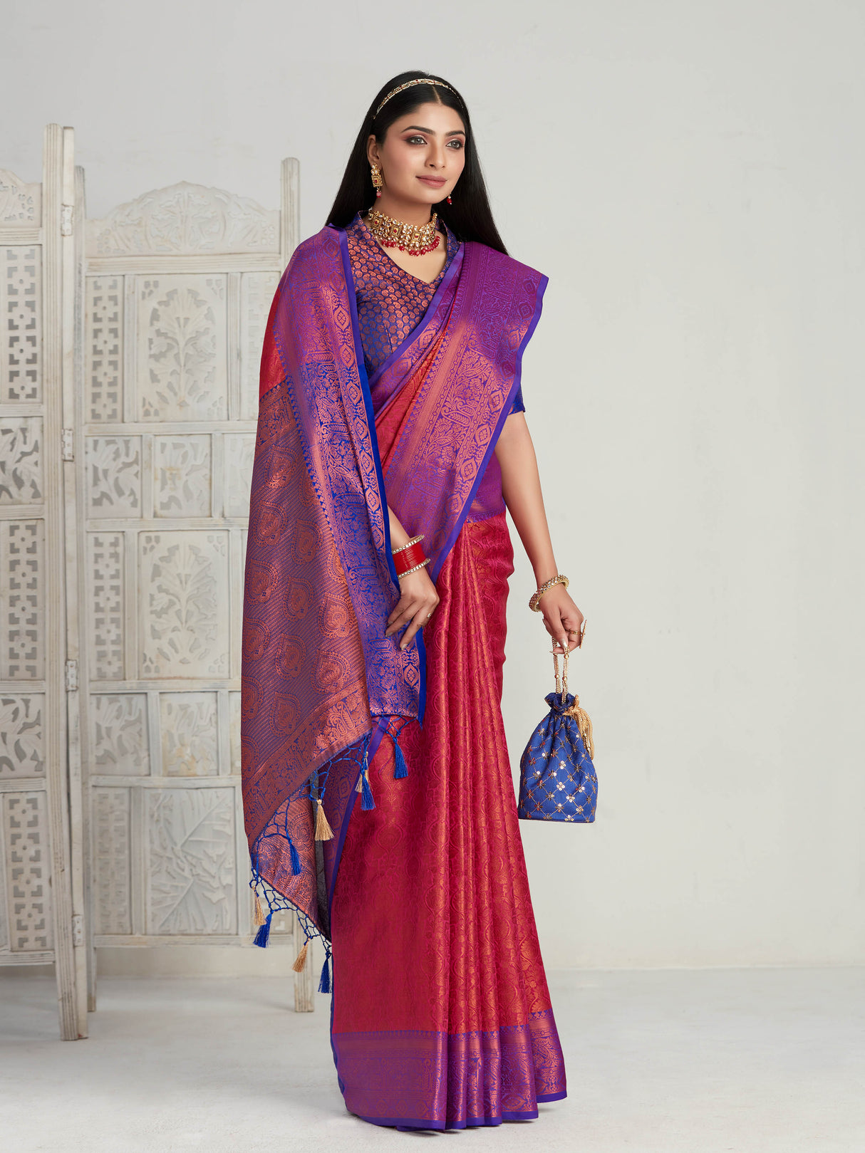 Mimosa Women's Woven Design Kanjivaram Art Silk Saree With Blouse Piece : SA00001130RN