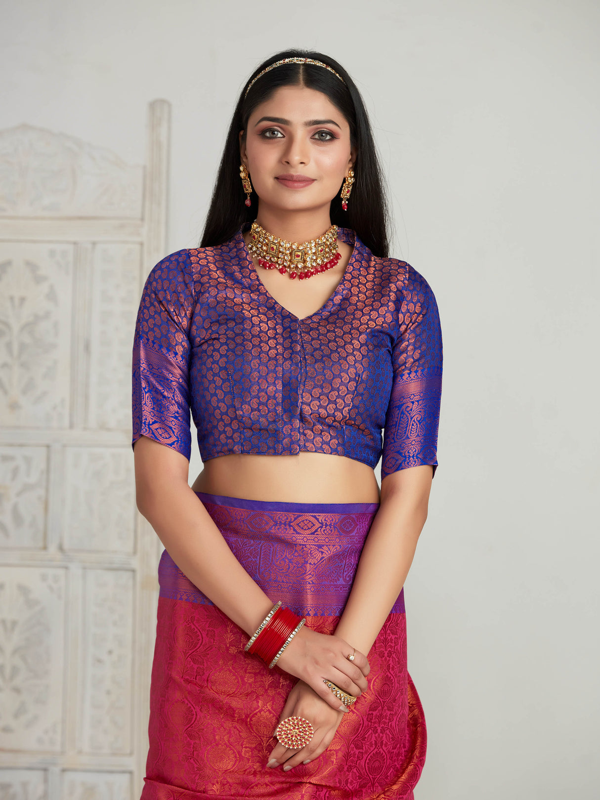 Mimosa Women's Woven Design Kanjivaram Art Silk Saree With Blouse Piece : SA00001130RN