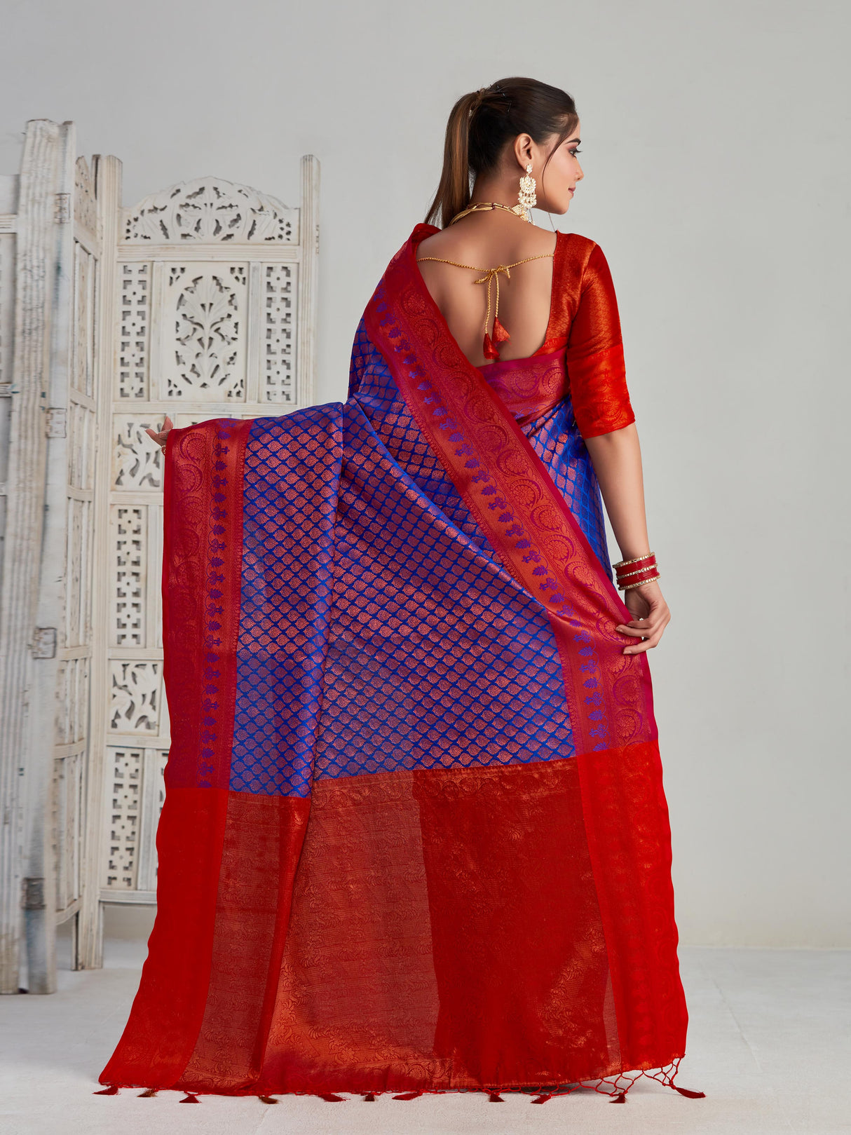 Mimosa Women's Woven Design Kanjivaram Art Silk Saree With Blouse Piece : SA00001131RB