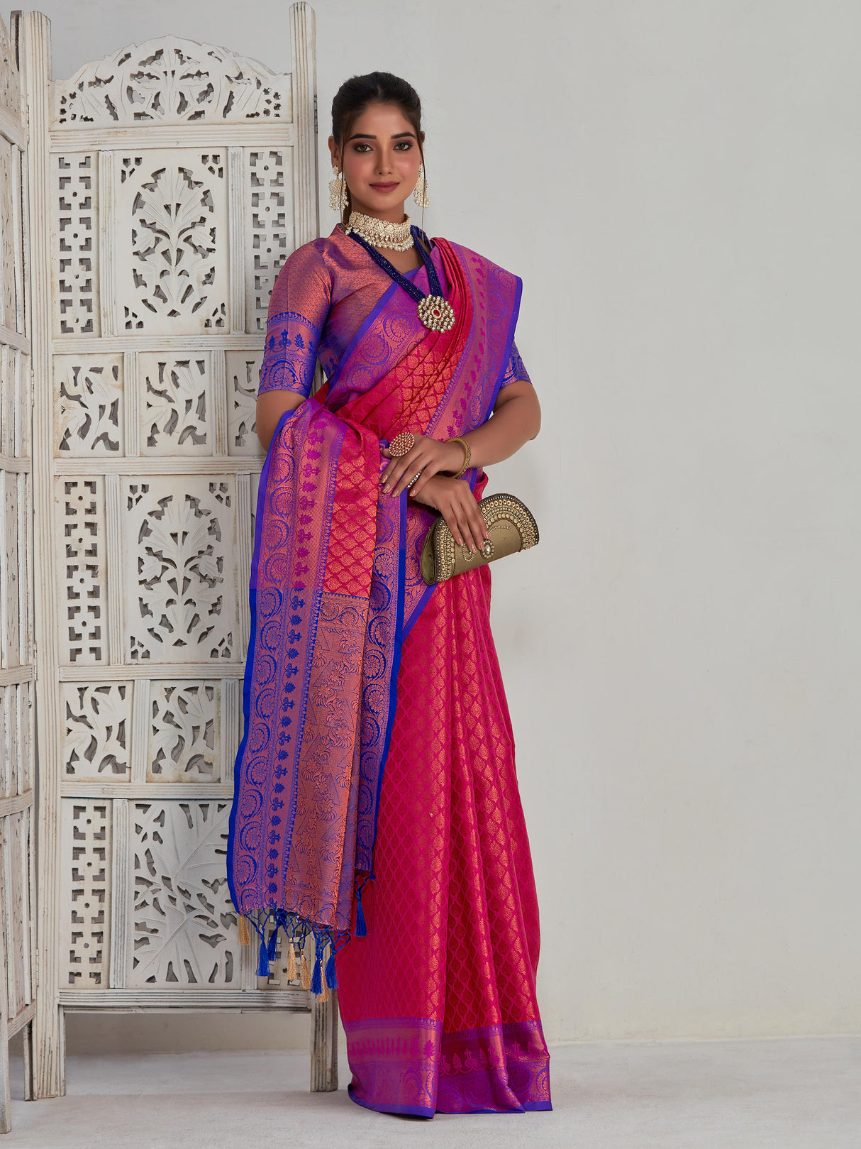 Mimosa Women's Woven Design Kanjivaram Art Silk Saree With Blouse Piece : SA00001131RN