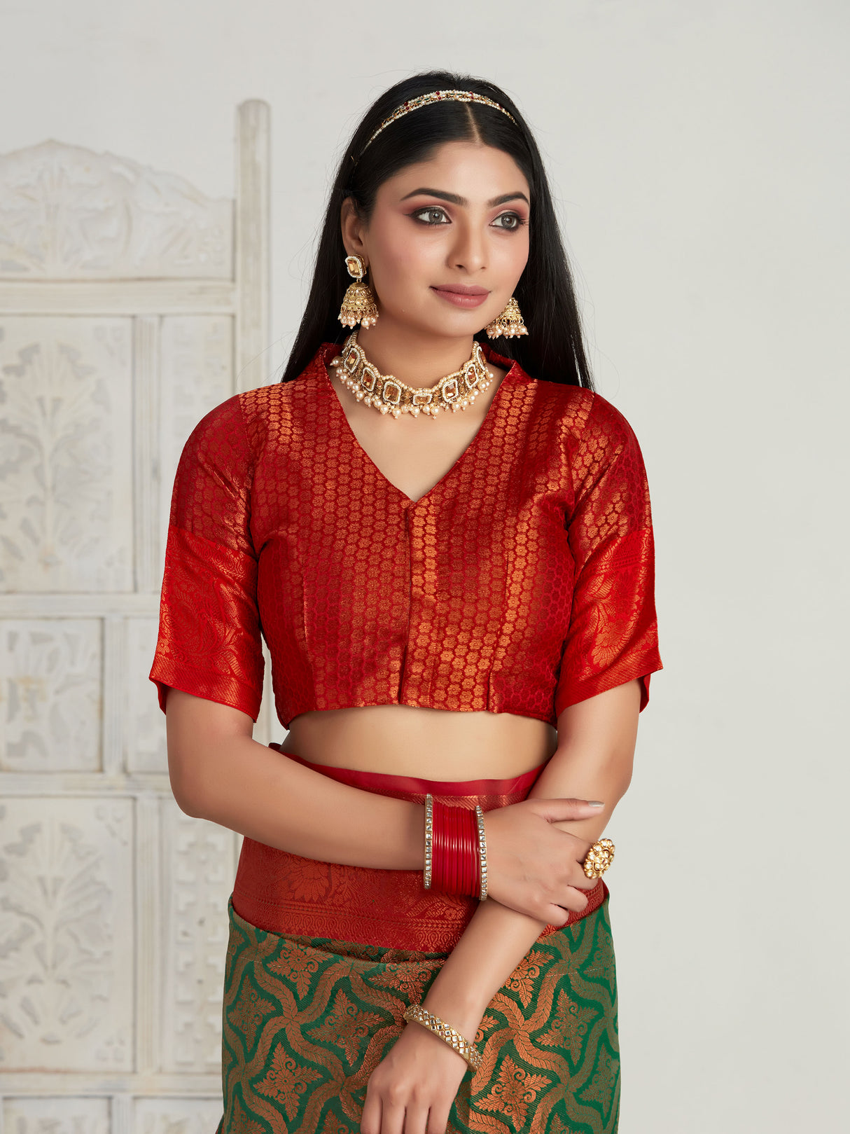 Mimosa Women's Woven Design Kanjivaram Art Silk Saree With Blouse Piece : SA00001132GRN