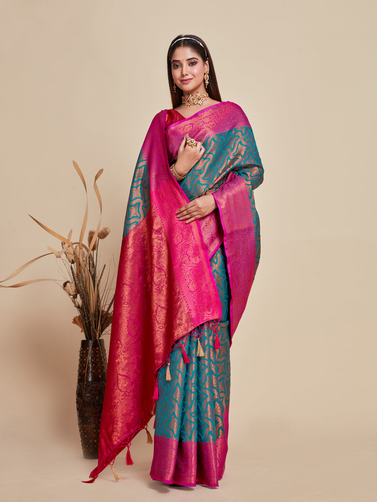 Mimosa Women's Woven Design Kanjivaram Art Silk Saree With Blouse Piece : SA00001132SF