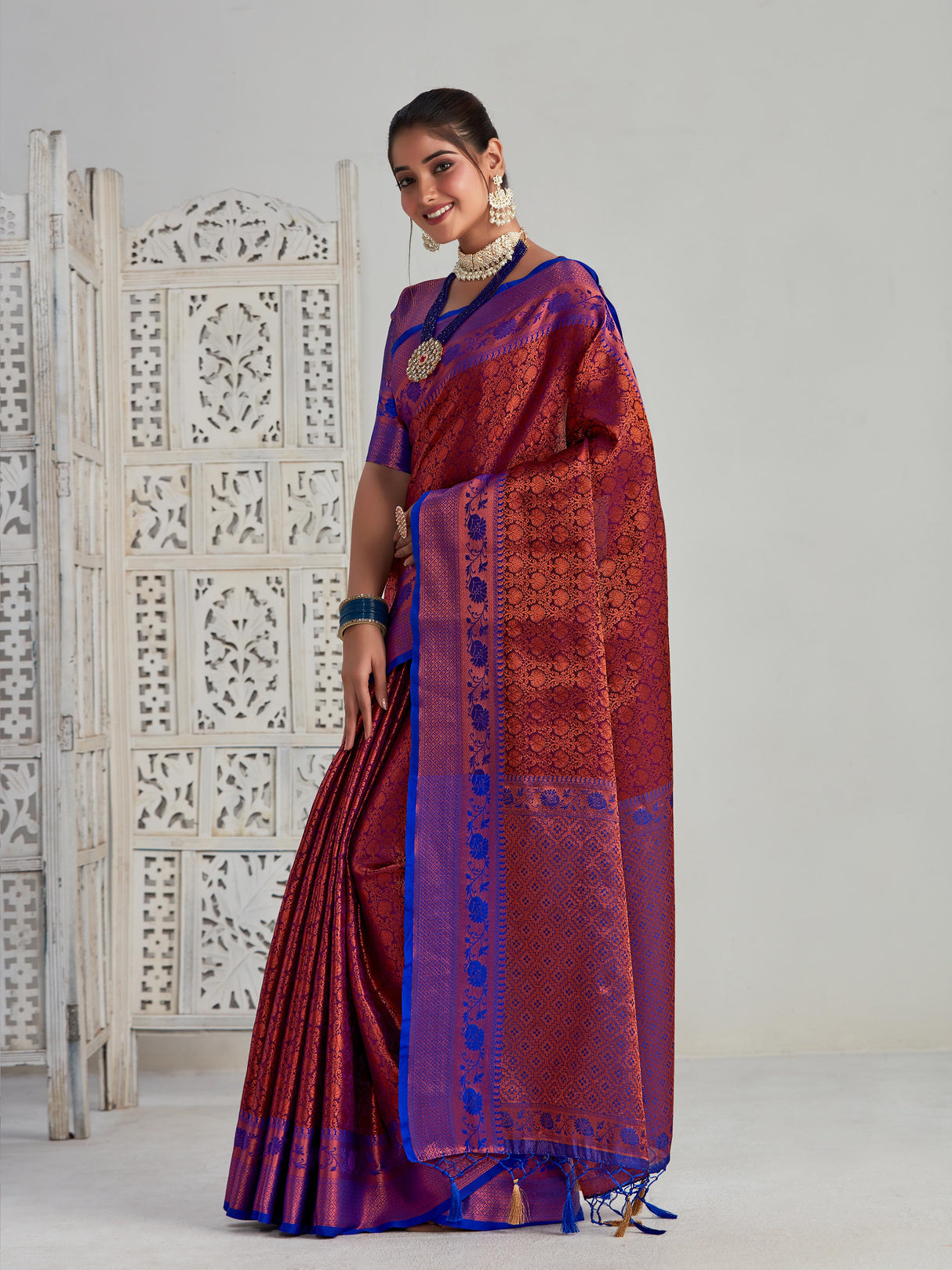 Mimosa Women's Woven Design Kanjivaram Art Silk Saree With Blouse Piece : SA00001133MJ