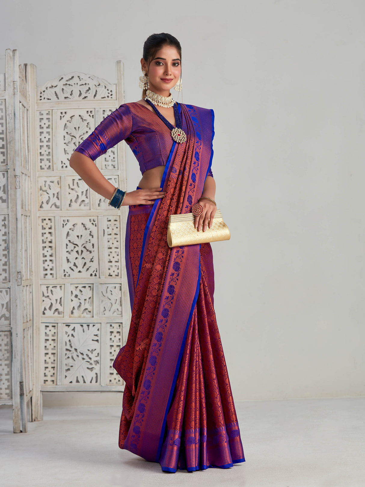 Mimosa Women's Woven Design Kanjivaram Art Silk Saree With Blouse Piece : SA00001133MJ