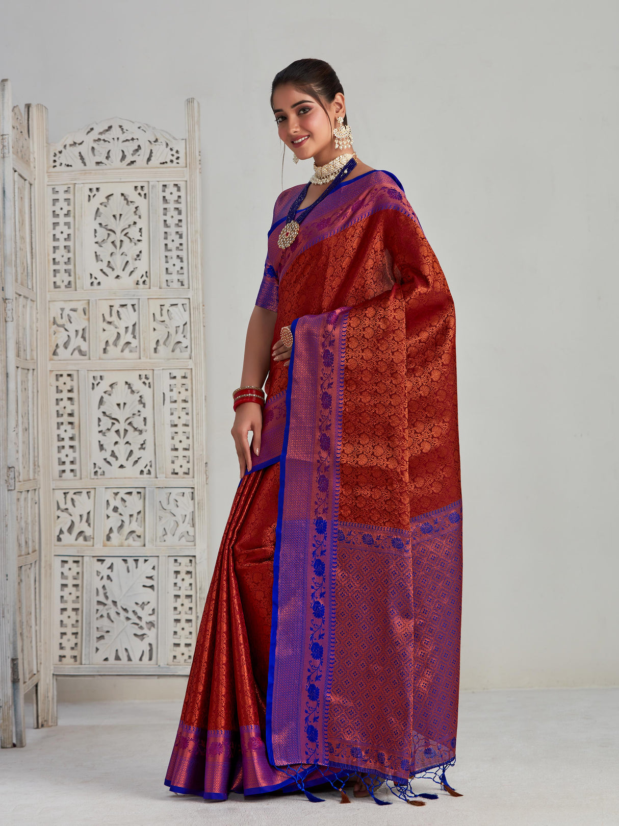 Mimosa Women's Woven Design Kanjivaram Art Silk Saree With Blouse Piece : SA00001133MR