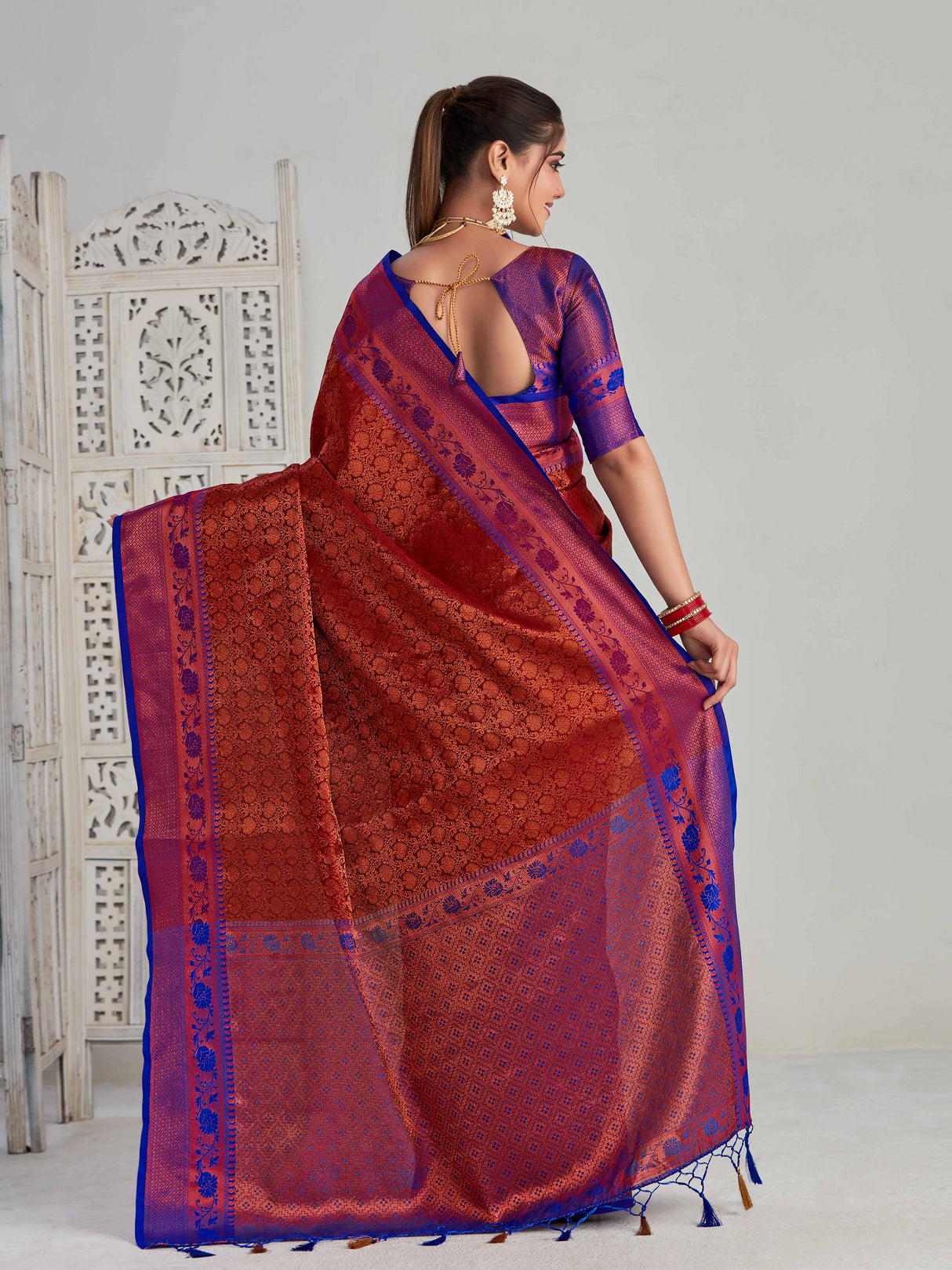 Mimosa Women's Woven Design Kanjivaram Art Silk Saree With Blouse Piece : SA00001133MR