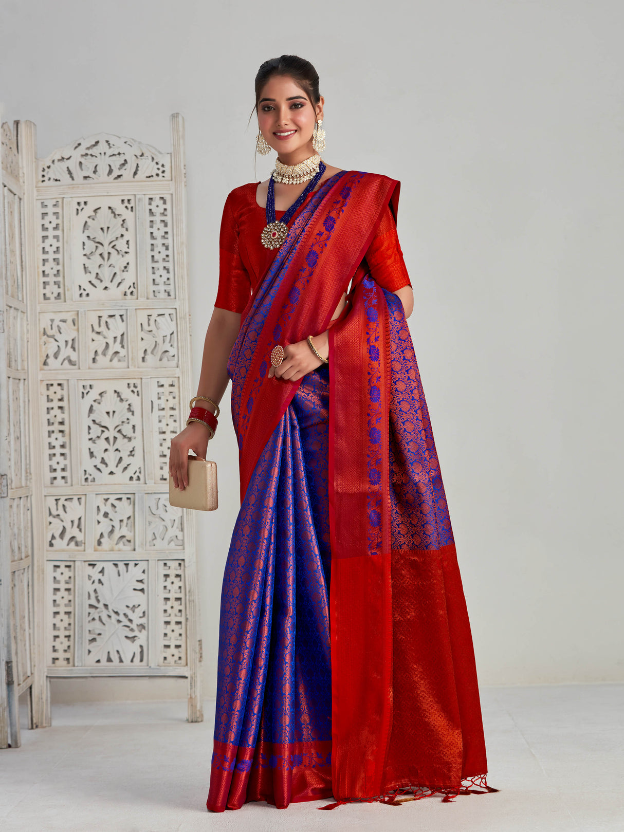 Mimosa Women's Woven Design Kanjivaram Art Silk Saree With Blouse Piece : SA00001133RB