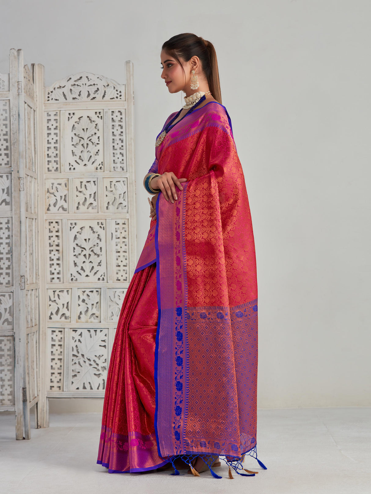 Mimosa Women's Woven Design Kanjivaram Art Silk Saree With Blouse Piece : SA00001133RN