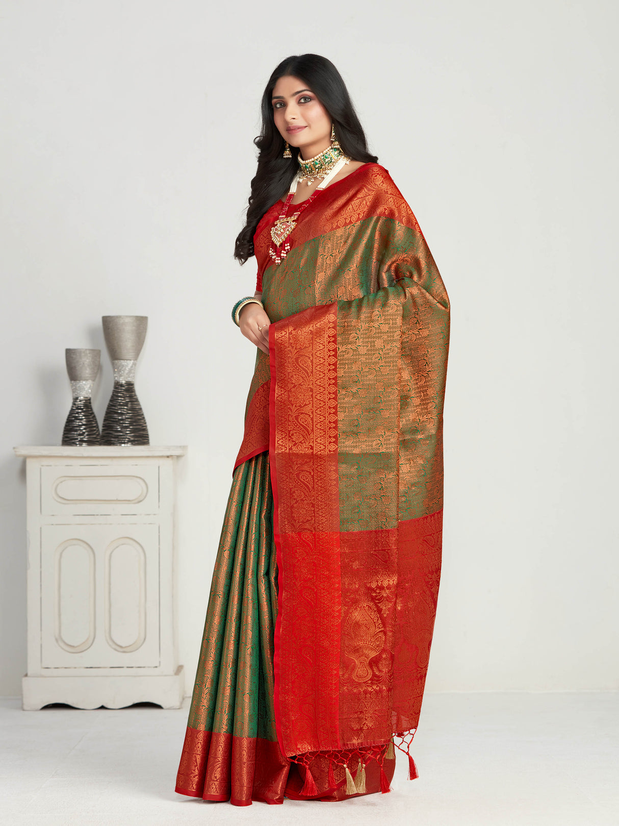 Mimosa Women's Woven Design Kanjivaram Art Silk Saree With Blouse Piece : SA00001134GRN