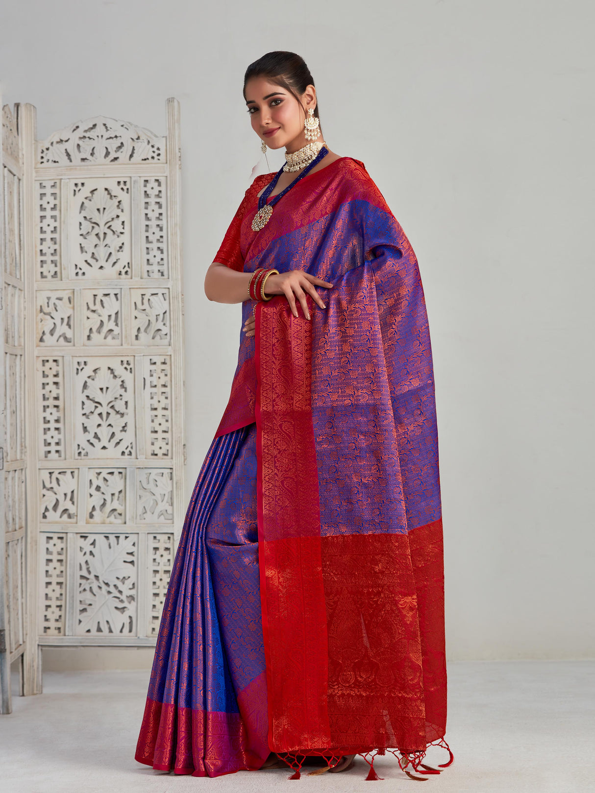 Mimosa Women's Woven Design Kanjivaram Art Silk Saree With Blouse Piece : SA00001134RB